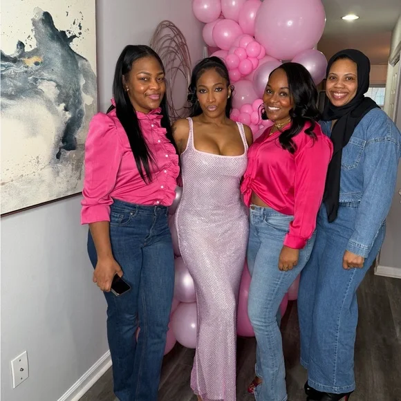 Sequin Mesh Maxi Dress in Pink - Women worn once - Picture 7 of 8